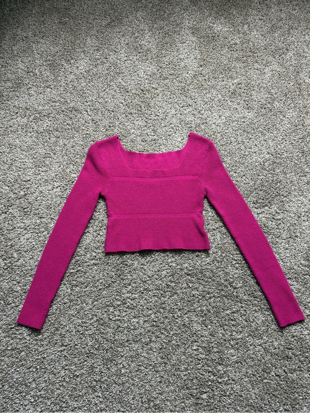 Hot Pink Long Sleeve Cropped Sweater